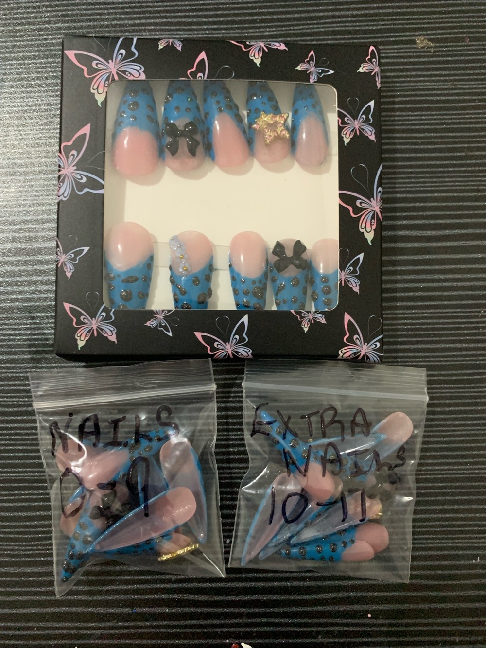 Blue & Pink  Rhinestone Press-On Nails - Picture 14 of 16
